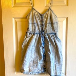 Distressed denim button up dress, Size Small